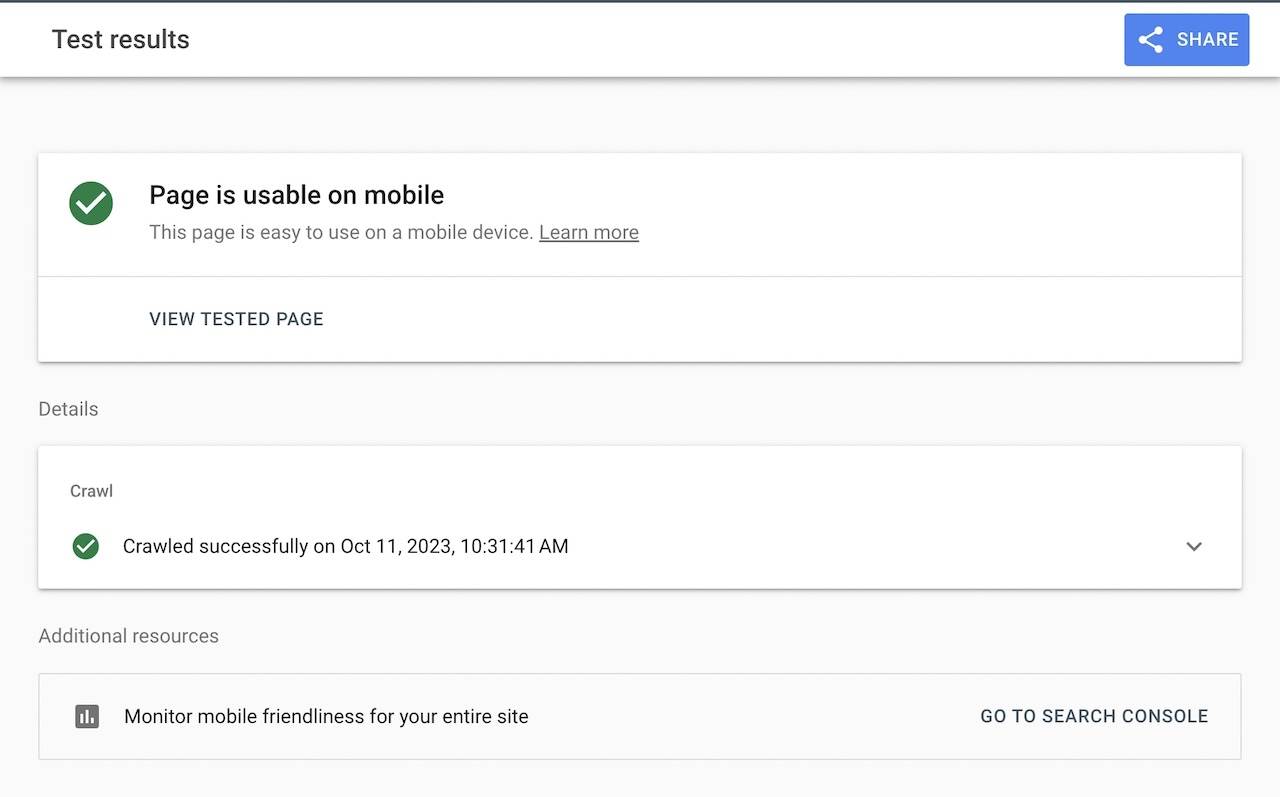 Google Mobile-Friendly Test Example