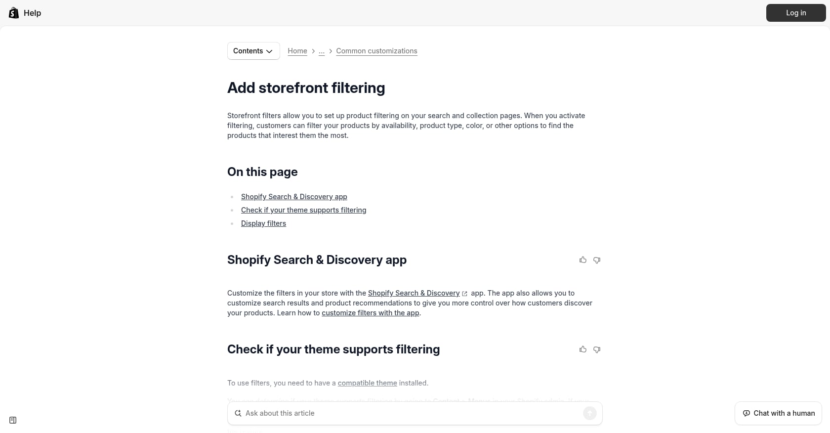 Native Storefront Filtering Screenshot